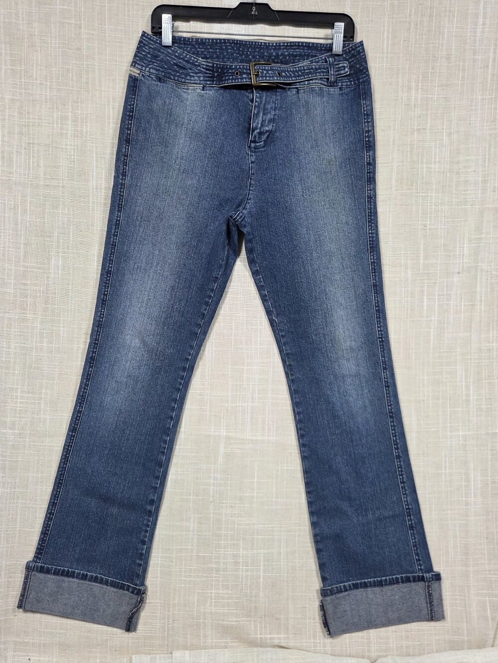 Vtg Y2K Calvin Klein Jeans Size 4 - Belted High Waist Straight Leg Cuffed Denim